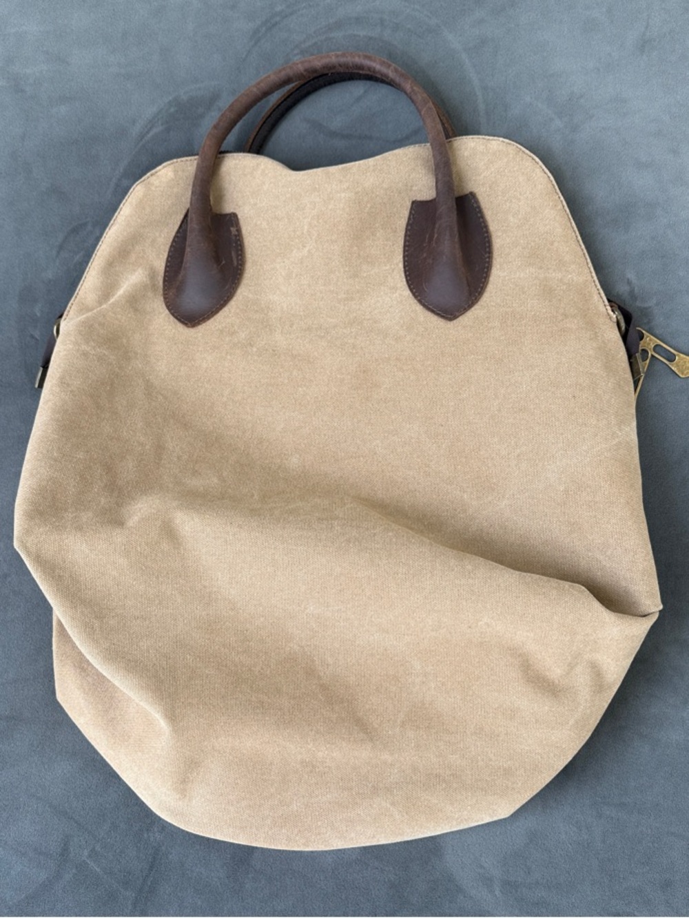 Canvas Tote Bag/Back pack with Brown Leather Handles - Tan